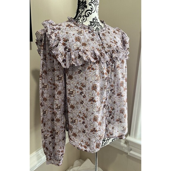 Womens Veronica Beard Viveca Top Med Floral Lavender Multi Cottagecore Boho - Picture 9 of 15